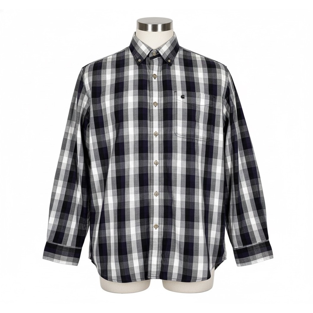 Carhartt Button Down Shirt Mens L Purple Black Plaid Long Sleeve Pocket Cotton